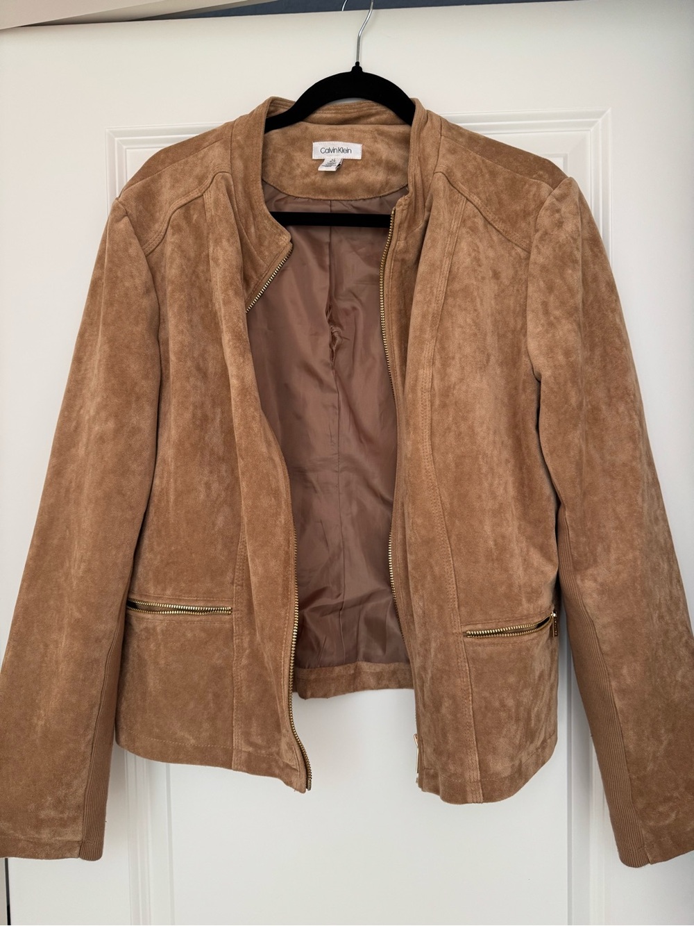 Calvin Klein Women's Suede Zip Jacket in Tan